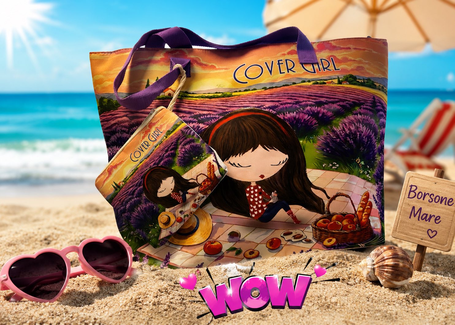 Cover Girl lavender-field beach bag
